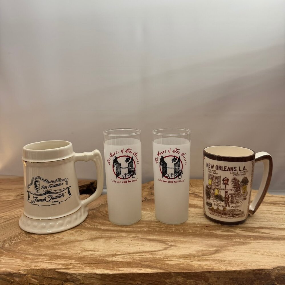 Vintage - New Orleans, LA - Themed Beer Mug, Coffee Cup, & High Ball Glasses